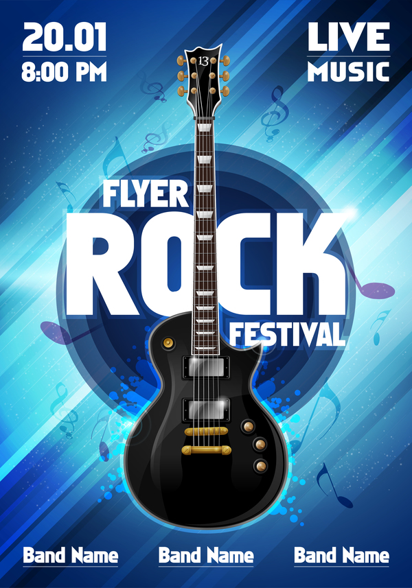 Rock Festival Party-Plakat mit Gitarrenvektor 07 rock poster party Gitarre festival   