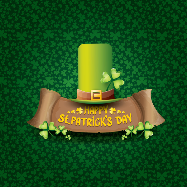Saint Patricks Day rétro bannières avec chapeau et feuilles vertes motif vecteur 11 vert Saint police rétro Patrick \ 's motif jour feuilles chapeau bannières   