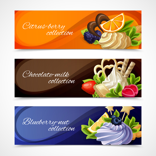Glänzende Schokolade und Süßigkeiten Vektorbanner 04 Süßigkeiten Schokolade Glänzen banner   