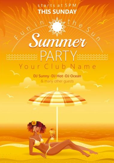 Sommerparty-Flyer mit schönem Mädchenvektor 01 summer party girl flyer beautiful   