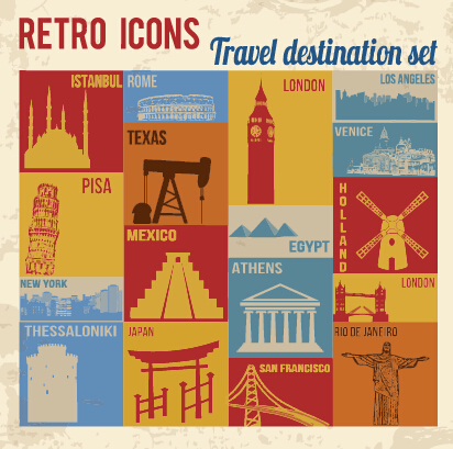 Travel Retro-Icons setzen Vektor 03 Retro-Schrift Reisen icons icon   