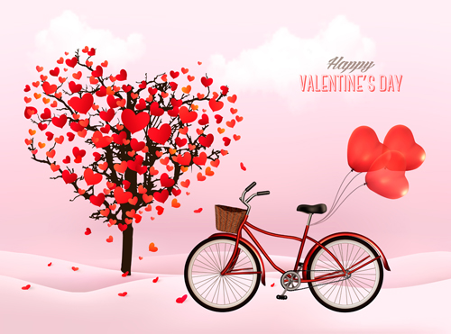 Valentinsenherz mit Fahrrad-Romanze Vektor 02 Valentine Romantik Herz Fahrrad Baum   