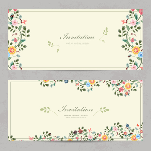 Fleurs Vintage invitation cartes vecteurs 01 vintage invitation fleur cartes d’invitation cartes   