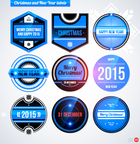 2015 Weihnachts-und Neujahrsschilder Blauer Stil Vektor 04 Weihnachten neues Jahr labels blue 2015   