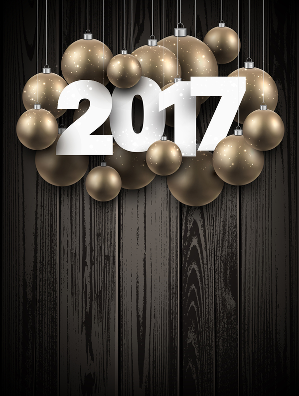 2017 goldene Weihnachtskugel mit hölzernem Hintergrundvektor Weihnachten Holz gold ball 2017   