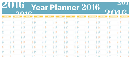 Jahresplaner 2016 Kalendervektoren 05 Planer Kalender Jahr 2016   