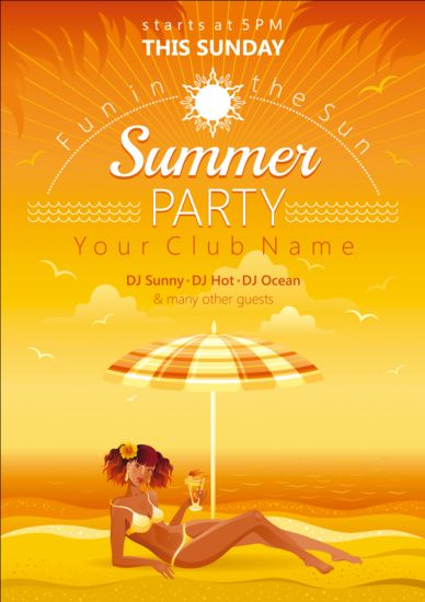 Strand-Party-Plakat mit schönen Mädchenvektor 01 poster girl beach party   