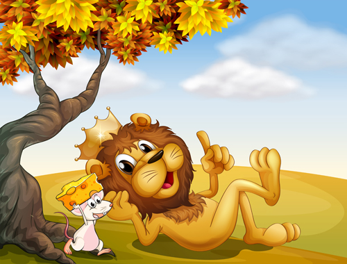 Lion de dessin animé avec la belle nature vecteur 05 nature lion cartoon belle nature Belle   