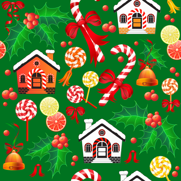ヒイラギシームレスパターンベクトル02とクリスマスのお菓子 ホリー パターン シームレス クリスマス キャンディー   