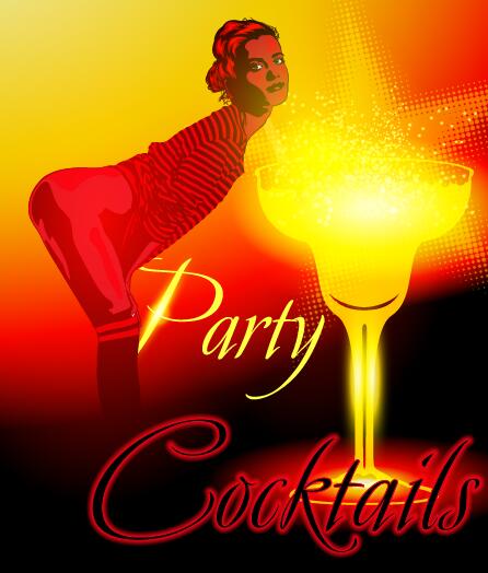 Modèle d’affiche cocktail party avec belle fille vecteur 04 Fille fête cocktail Belle affiche   