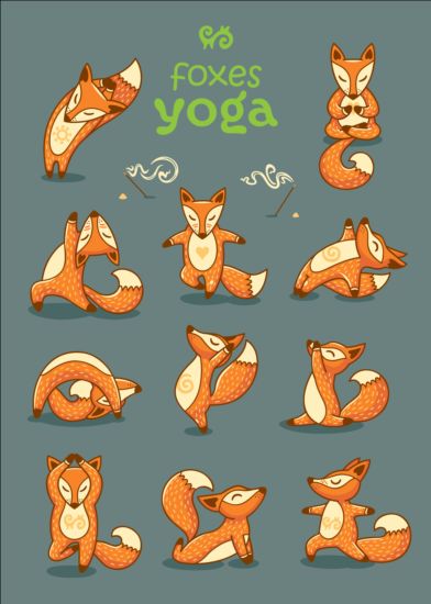 Renards avec le vecteur de carte de yoga 02 yoga renards carte   