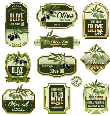 Étiquettes d’huile d’olive vert ensemble vecteur 02 vert olive huile d’olive étiquettes   