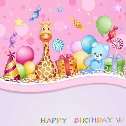 Happy birthday Babykarten niedlichen Design-Vektor 02 Karten happy birthday Geburtstag cute   