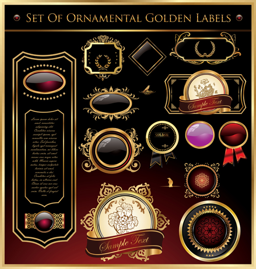 Luxus-goldene Etiketten mit heraldrigem Vektorset 03 Luxus labels heraldry golden   