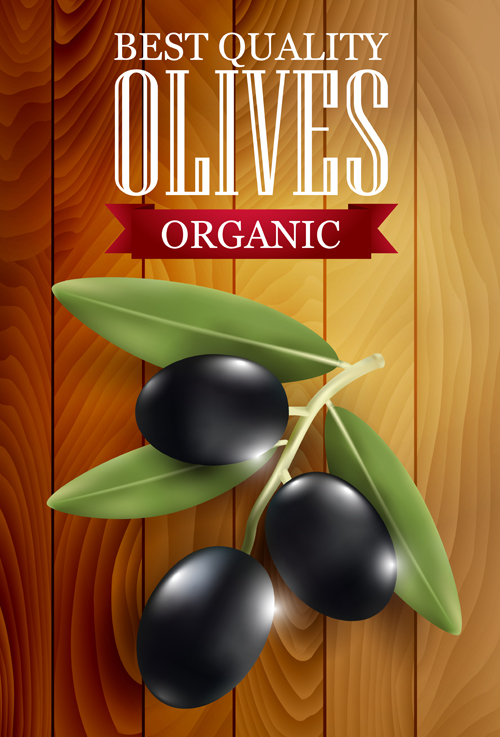 Olives organiques avec le vecteur de fond en bois 02 organique olives fond en bois   