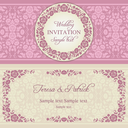 Ornate rosa florale Hochzeit Einladungen Vektor 01 pink ornate Hochzeit Einladung   