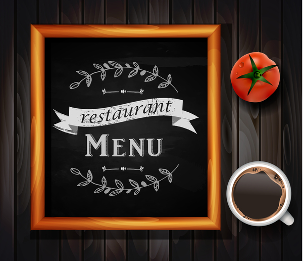 Cadre de menu de restaurant avec le vecteur de fond en bois 02 restaurant menu en bois cadre   