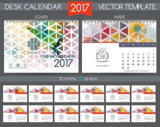 レトロなデスクカレンダー2017ベクトルテンプレート28 机 レトロフォント カレンダー 2017   