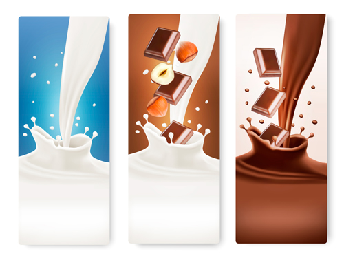 Splash-Milch und Schokoladen-Vektor-Banner 04 splash Schokolade Milch banner   