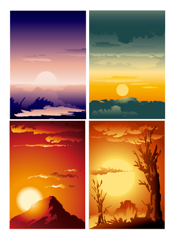 日の出と日没デザインの背景ベクトル 背景ベクトル 背景 日没 日の出   