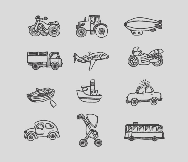 Transport Handzeichnung Symbole gesetzt transport icons hand   