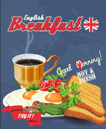 Vector Retro petit déjeuner affiche design graphique 02 poster design poster petit-déjeuner Graphique   