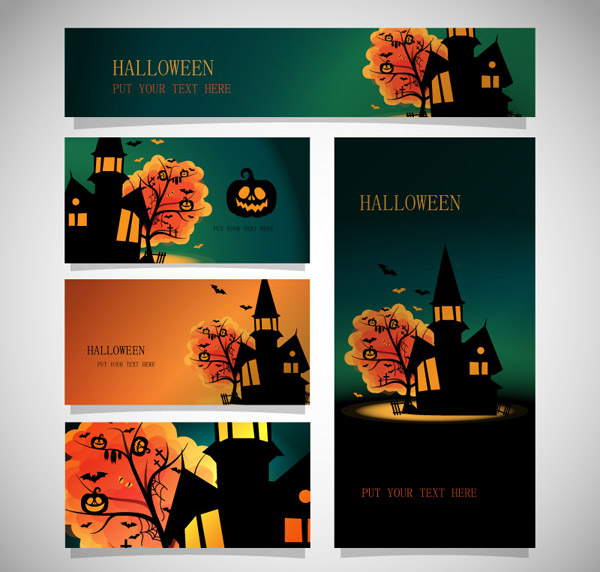 bannière de nuit d’Halloween avec vecteur de cartes nuit halloween cartes Bannière   