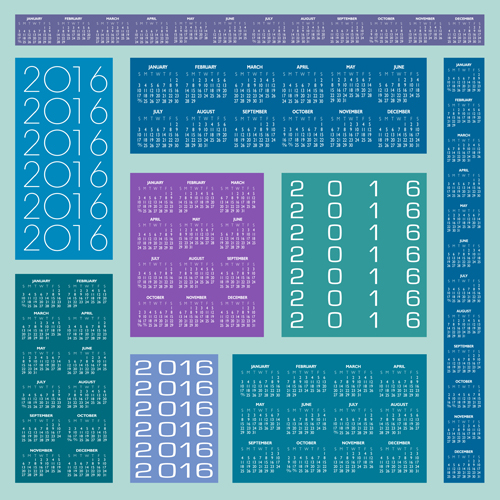 2016 Mehrfachkalender Multiple Kalender farbig 2016   