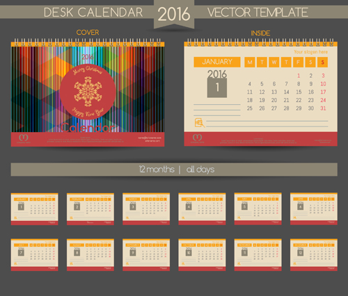 2016 Neujahr Schreibtisch Kalender Vektormaterial 107 Schreibtisch Neujahr material Kalender Jahr 2016   