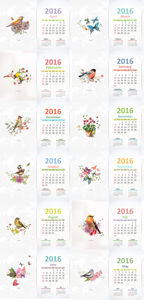 水彩画ベクトルと2016カレンダー 水彩 カレンダー 2016   