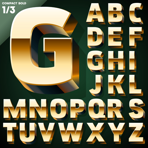 graphique de vecteur d’alphabet d’or 3D alphabet 3d   