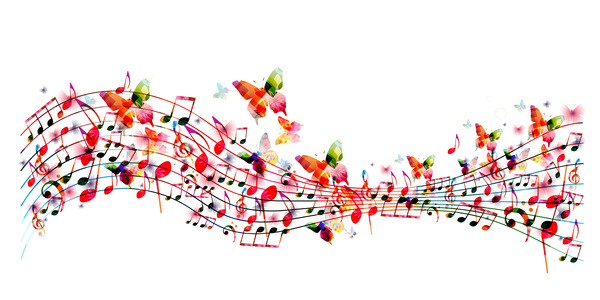 Abstrakte Musikhintergründe mit farbigen Schmetterlingsvektor 01 Schmetterlinge Musik farbig Abstrakt   