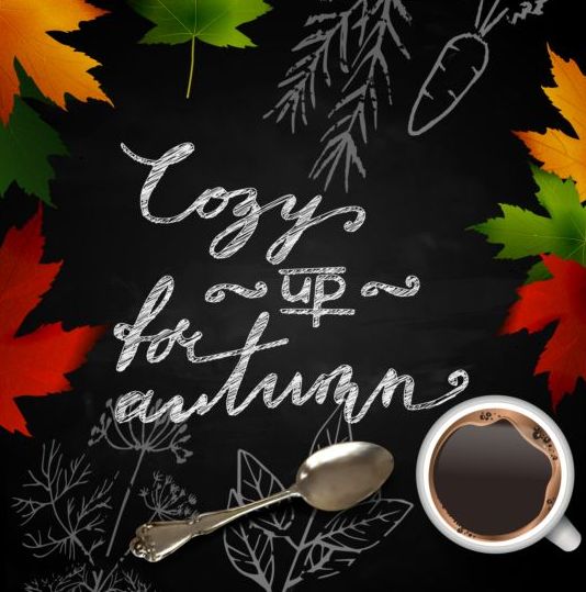 Herbstblätter mit Kaffee und Tafel Hintergrundvektor 01 kaffee Hintergrund Herbst chalkboard Blätter   