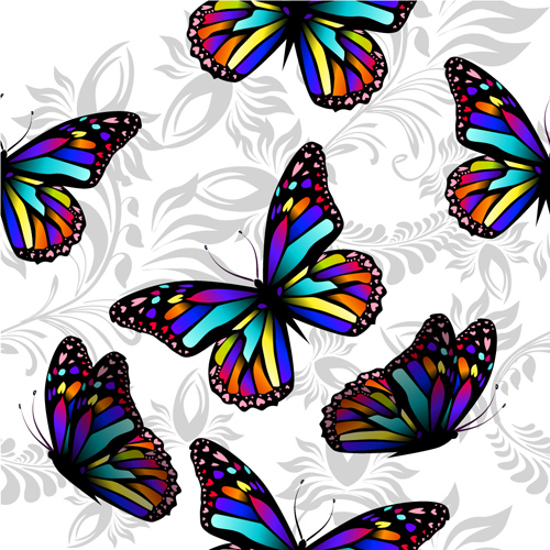 フローラルベクトルシームレスパターンベクトル05を持つ蝶 蝶 花 パターン シームレスな   