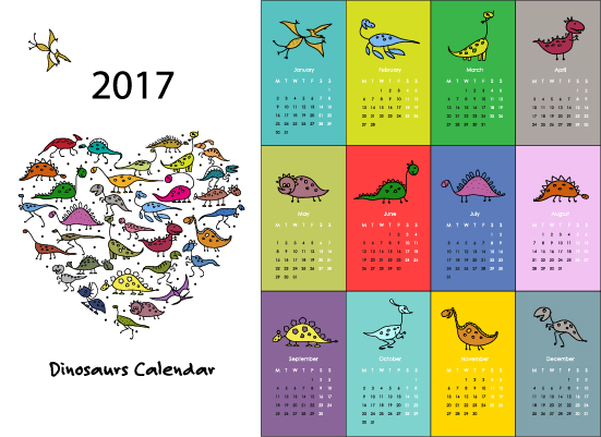 Kalender 2017 Zeichentrickstile Vektormaterial 02 Kalender cartoon 2017   