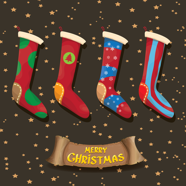 Chaussettes de Noël de dessin animé avec rétro bannière de Noël vecteur 06 police rétro Noël chaussettes cartoon Bannière   