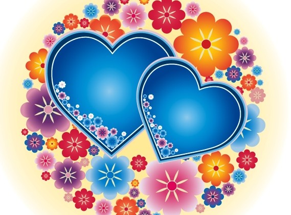 Niedlich blaues Herz und Blumenhintergrund Vektor Zauge Hintergrund Herz Blume Blau   