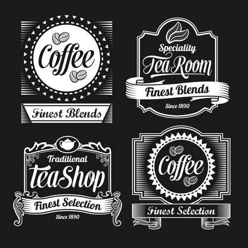 Étiquettes de café de style foncé Vector Graphic Set 01 Foncé étiquettes étiquette cafe   