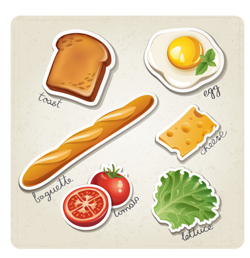 異なる朝食食品ベクターアイコン素材02 異なる 材料 朝食 ファーストフード アイコン   
