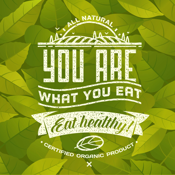 Essen Sie gesundes Plakat mit Blättergrundvektor poster gesund Essen Blätter   