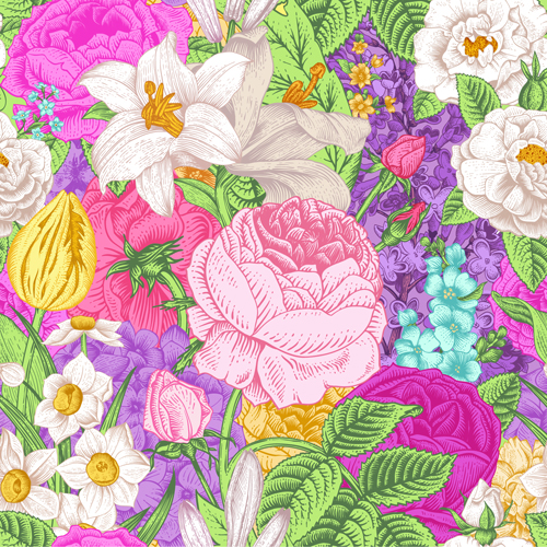 Élégant rétro floral vecteur seamless pattern 01 sans soudure motif floral elegant   