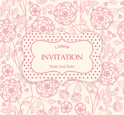 ピンクの招待状カードベクトル02と花のパターン 花 招待状 ピンク パターン カード   