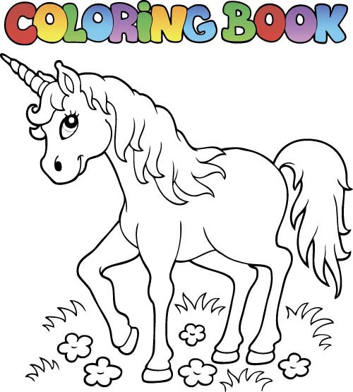 Cheval Cornu Coloriage image dessin animé vecteur 01 image dessin animé cornes coloriage Cheval   