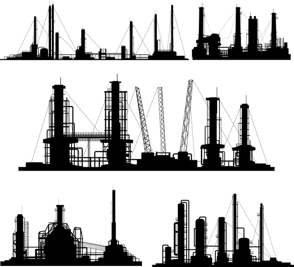 Vecteurs de silhouette de l’industrie pétrolière et gazière ensemble 01 silhouette Industrie huile gaz   