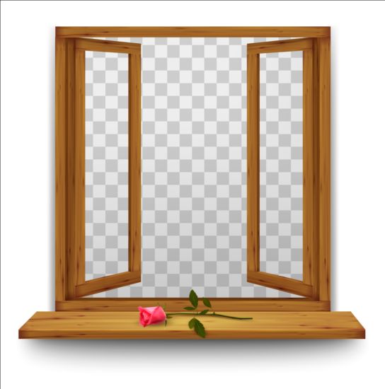 Fenêtre ouverte avec la rose rouge et le fond transparent transparent rose ouvert fond fenêtre   