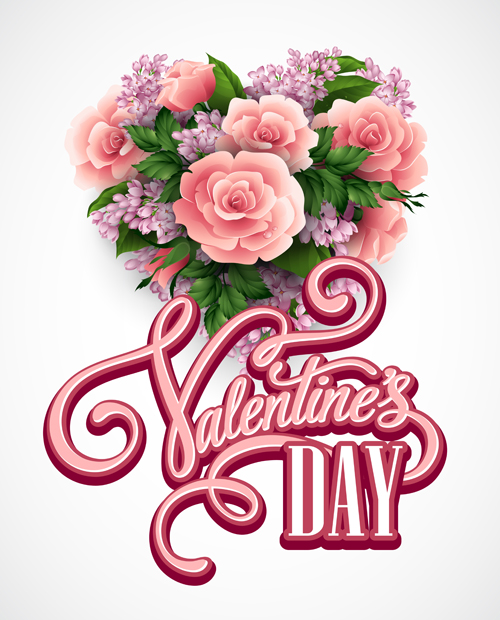 Rosa Blume mit Herz-Valentinstag Karten Vektor 05 Valentine tag pink Karten Herz Blume   