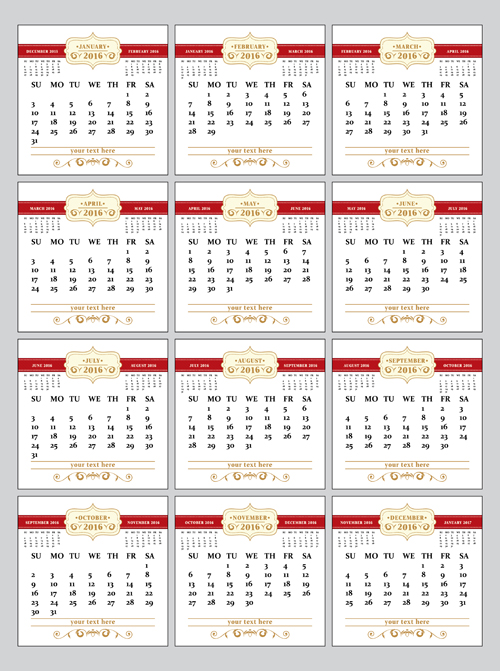 Retro 2016 Kalender Design Vektormaterial 05 material Kalender design 2016   