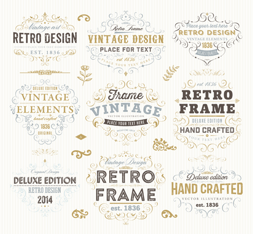 Retro-Elemente Ornamente und Etiketten kreative Vektor 06 Retro-Schrift Ornamente Kreativ Etiketten Elemente   