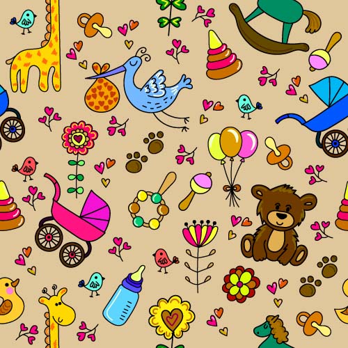 Seamless pattern bébé mignon vecteurs 03 sans soudure modèle mignon Bébé   