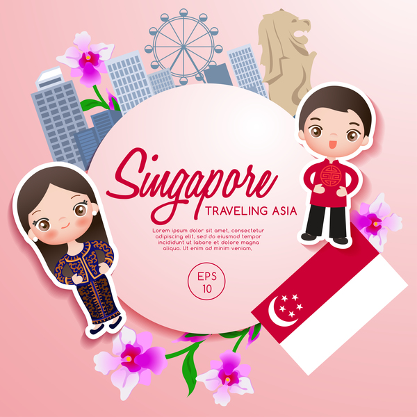 Singapur reist Cartoon-Vorlage Vektor Singapur Reisen cartoon   